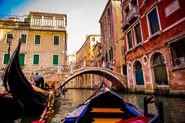 Floating on a gondola, Venice, UNESCO World Heritage Site, Veneto, Italy, Europe