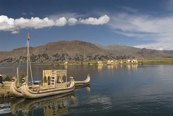 The floating islands of the Uros people, Lake Titicaca, Peru, South America