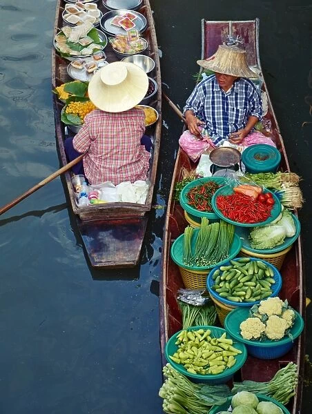 Floating market, Damnoen Saduak, Ratchaburi Province, Thailand, Southeast Asia, Asia cropped to remove boat in top right corner and for stronger compostion, curves  /  levels adjustments, remove rubbish in water