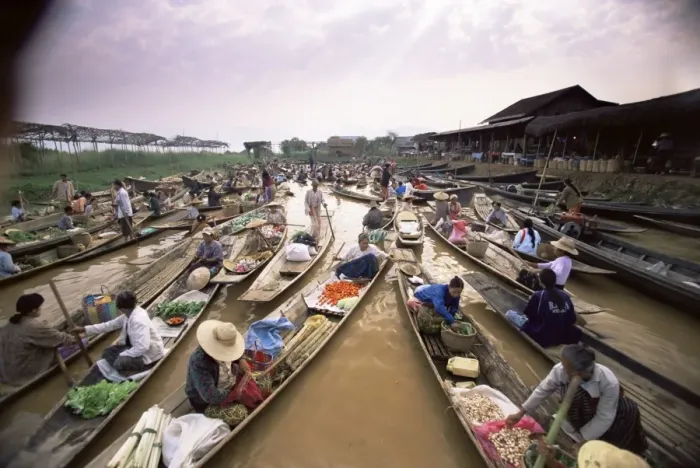 Framed Print : Floating market, Inle Lake, Shan State, Myanmar (Burma), Asia