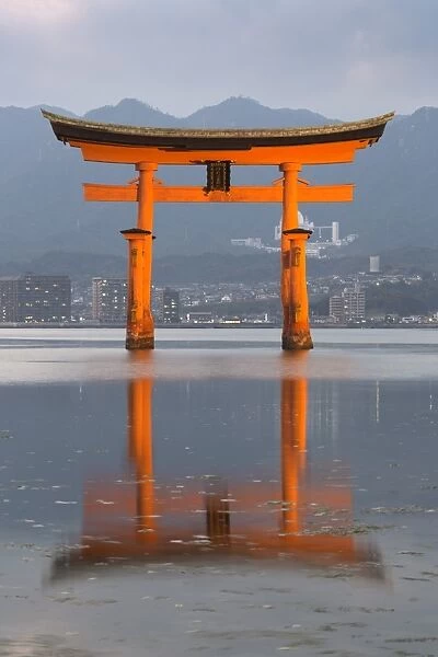 The floating Miyajima torii gate of Itsukushima Shrine at dusk, UNESCO World Heritage Site