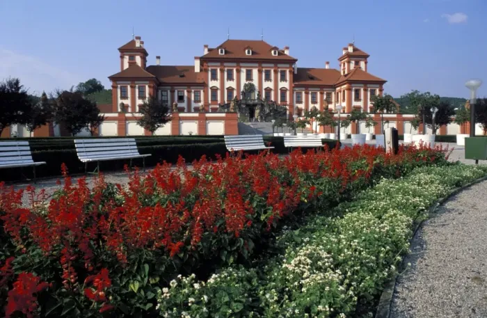 Framed Print : Floral bed and exterior of Baroque Troja Chateau, Troja, Prague, Czech Republic, Europe Framed Print : Floral bed and exterior of Baroque Troja Chateau, Troja, Prague, Czech Republic, Europe