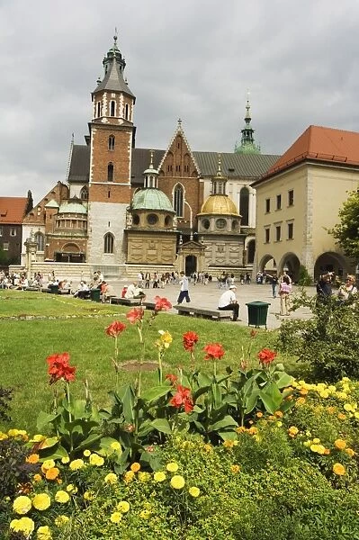 Flower garden and Wawel Cathedral dating from 14th century