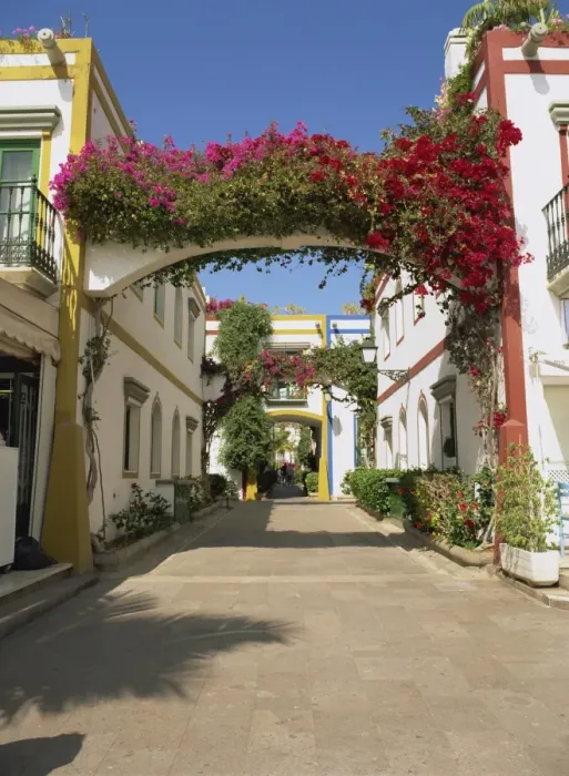 Framed Print : Flowers on the arches, over Little Venices alleyways, Puerto de Morgan Framed Print : Flowers on the arches, over Little Venices alleyways, Puerto de Morgan