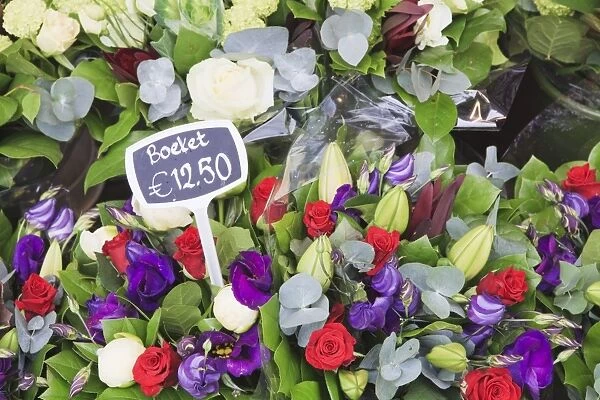 Flowers on display in the Bloemenmarkt (flower market), Amsterdam, Netherlands, Europe