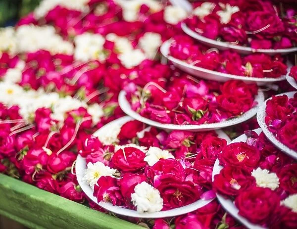 Flowers for offering at a Hindu temple, New Delhi, India, Asia