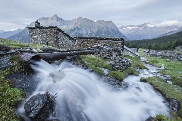 Flowing water of alpine creek, Entova Alp, Malenco Valley, Sondrio province, Valtellina