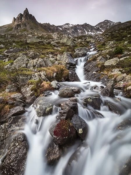 Flowing water of a creek, Alp Da Cavloc, Maloja Pass, Bregaglia Valley, Engadine