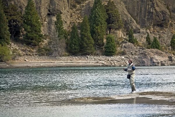 Fly fishing at the Limay River in the lake district, Patagonia, Argentina, South America