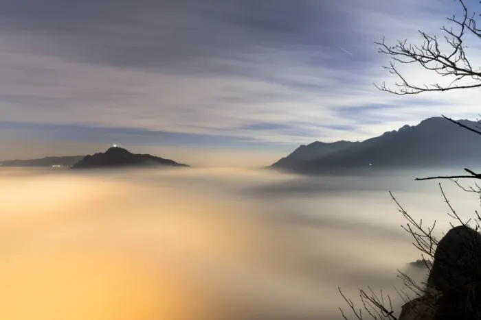 Framed Print : Fog and clouds at dawn seen from Monte San Martino, Province of Lecco, Lombardy, Italy Framed Print : Fog and clouds at dawn seen from Monte San Martino, Province of Lecco, Lombardy, Italy