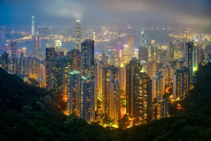 Framed Print : Fog envelops Hong Kong on a summer night seen from Victoria Peak, Hong Kong, China, Asia Framed Print : Fog envelops Hong Kong on a summer night seen from Victoria Peak, Hong Kong, China, Asia