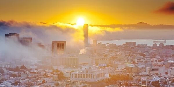 The foggy skyline of San Francisco, California, United States of America, North America