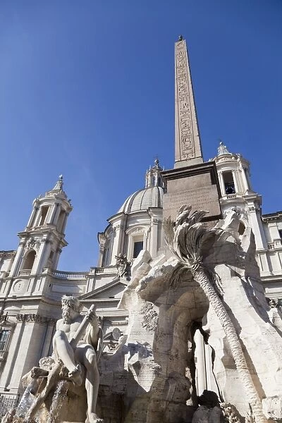 Fontana dei Fiumi and San Agnese in Agone, Piazza Navona, Rome, Lazio, Italy, Europe