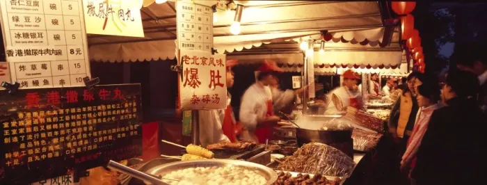 Framed Print : Food stalls, Donghua Yeshi night market, Beijing, China, Asia Framed Print : Food stalls, Donghua Yeshi night market, Beijing, China, Asia
