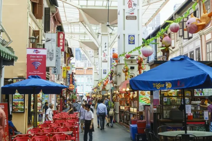 Framed Print : Food Street in Chinatown, Singapore, Southeast Asia, Asia