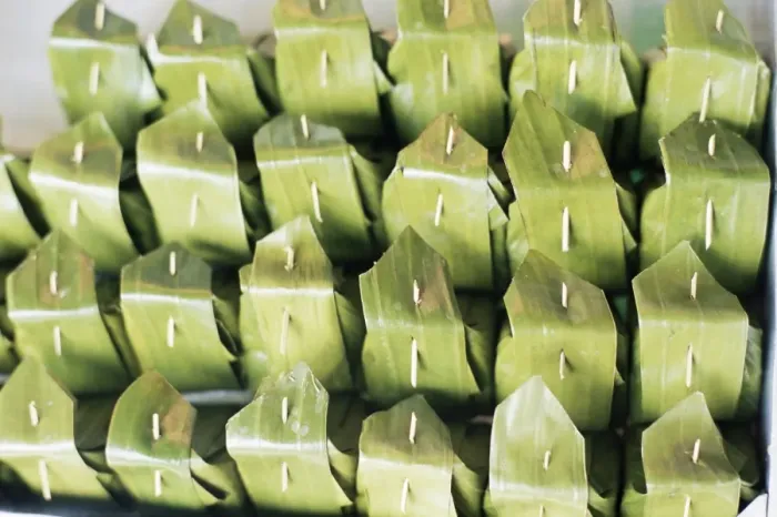 Framed Print : Food wrapped in banana leaf at open air market Framed Print : Food wrapped in banana leaf at open air market