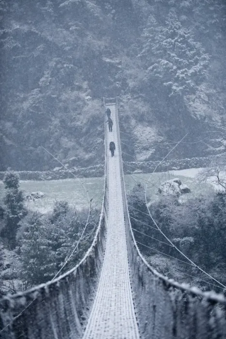 Framed Print : Footbridge, Dodh Kosi River, Khumbu (Everest) Region, Nepal, Himalayas, Asia