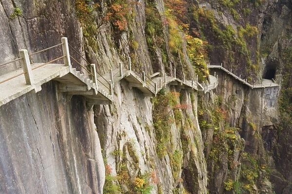 Footpath along rock face, Xihai (West Sea) Valley, Mount Huangshan (Yellow Mountain)