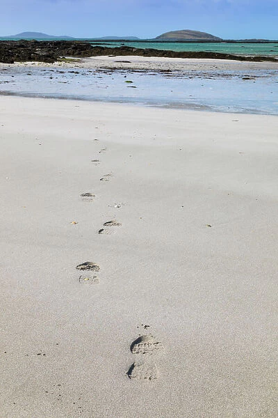 Footsteps on a beach, Isle of Eriskay, Sound of Barra, Outer Hebrides, Scotland, United Kingdom