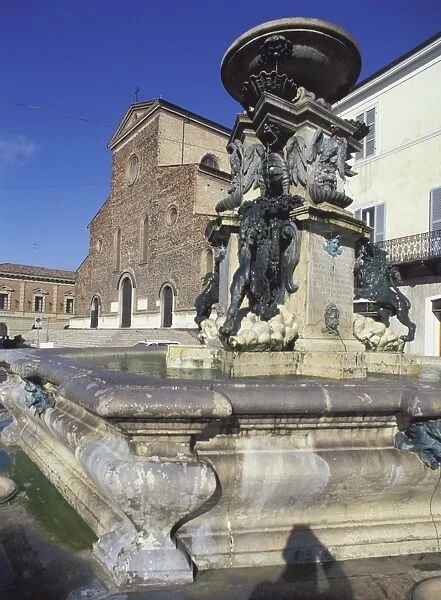 Foountain and Duomo, Faenza, Emilia Romagna, Italy, Europe