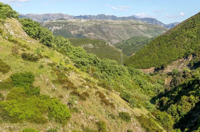 Framed Print : Forested hillsides of mountainous countryside between Himare and Vuno, Albanian Riviera coast, Albania, Europe Framed Print : Forested hillsides of mountainous countryside between Himare and Vuno, Albanian Riviera coast, Albania, Europe