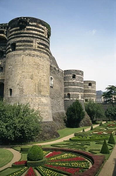 Formal gardens and walls of the Chateau d Angers at Angers in the Pays de la Loire
