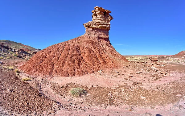 Formation below Chinde Point called Chinde Rock in Petrifed Forest National Park, Arizona, United States of America, North America