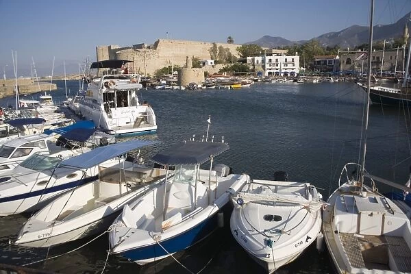 Fort, boats and harbour, Kyrenia, North Cyprus, Mediterranean, Europe