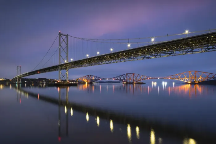 Framed Print : The Forth Road Bridge and Forth Railway Bridge at night spanning the Firth of Forth, Queensferry, near Edinburgh, Lothian, Scotland, United Kingdom, Europe Framed Print : The Forth Road Bridge and Forth Railway Bridge at night spanning the Firth of Forth, Queensferry, near Edinburgh, Lothian, Scotland, United Kingdom, Europe