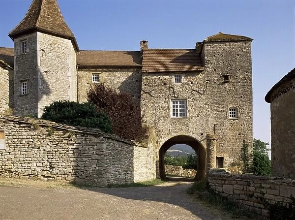 Fortified village gateway, Blanot, Burgundy, France, Europe