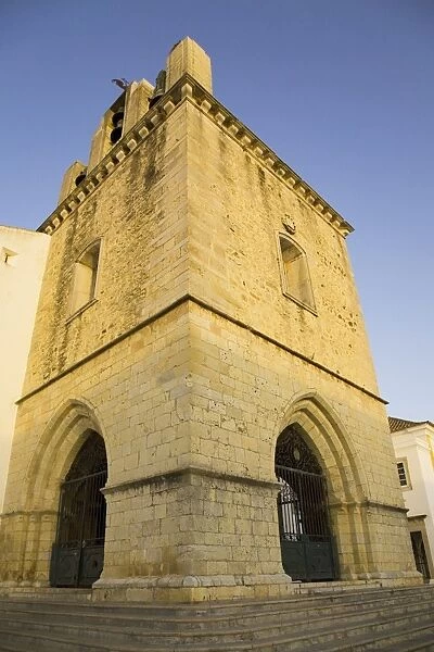 The fortress like stone tower of medieval Faro Cathedral (Largo da Se) in Faro