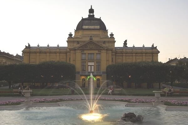 Fountain in front of Exhibition Art Pavilion, Austro Hungarian style building