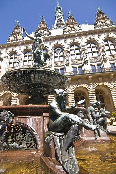 Fountain in the inner courtyard of Hamburgs town hall, Hamburg, Germany, Europe