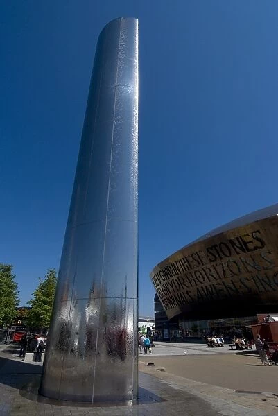 Fountain and Millenium Centre, Cardiff Bay, Cardiff, Wales, United Kingdom, Europe