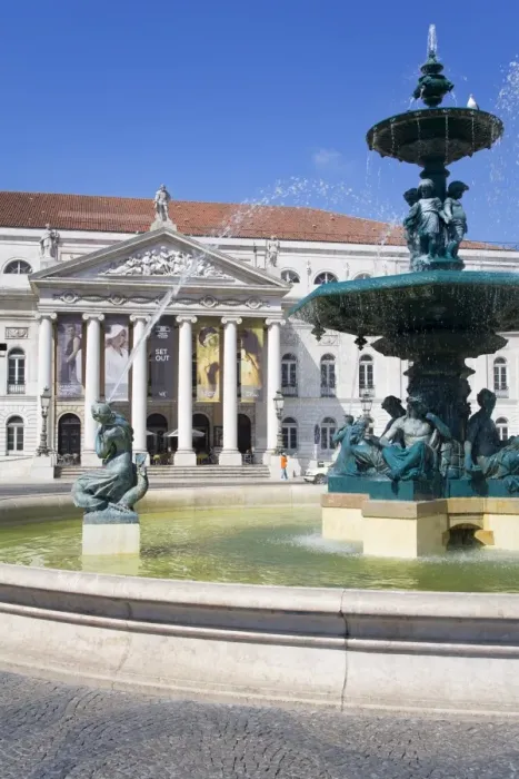 Framed Print : Fountain and National Theatre on Praca Dom Pedro, Rossio District, Lisbon Framed Print : Fountain and National Theatre on Praca Dom Pedro, Rossio District, Lisbon