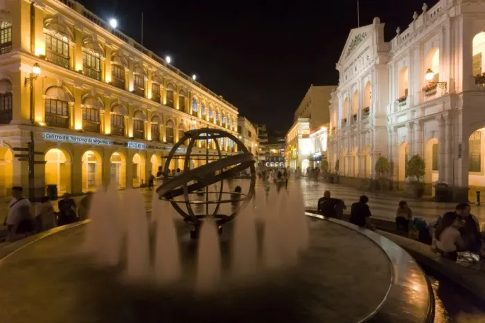 Framed Print : Fountain at night in Largo do Senado square in central Macau, Macau, China, Asia