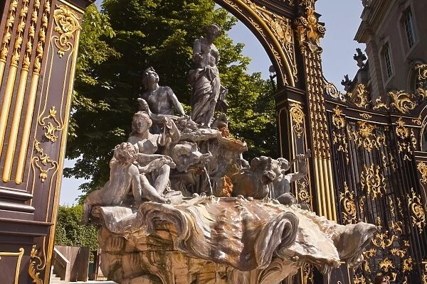A fountain in Place Stanislas, UNESCO World Heritage Site, Nancy, Meurthe-et-Moselle, France, Europe