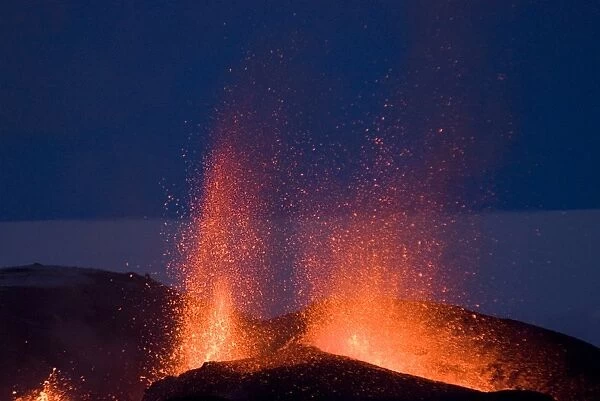 Fountaining lava from Eyjafjallajokull volcano, Iceland, Polar Regions