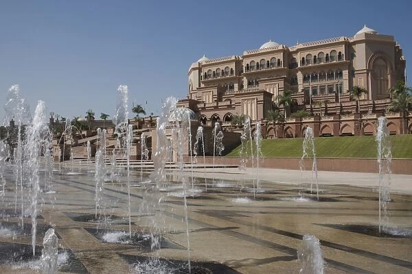 Fountains in front of the lavish Emirates Palace Hotel, Abu Dhabi, United Arab Emirates