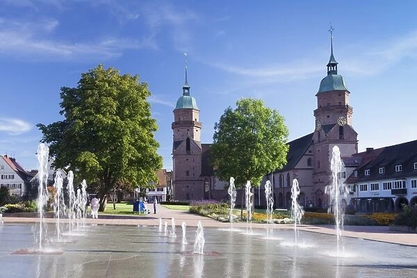 Fountains, Parish church, market place, Freudenstadt, Black Forest, Baden Wurttemberg, Germany, Europe