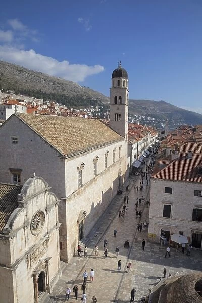 Franciscan Monastery, Stradun and rooftops from Dubrovnik Old Town walls, UNESCO World Heritage Site, Dubrovnik, Croatia, Europe