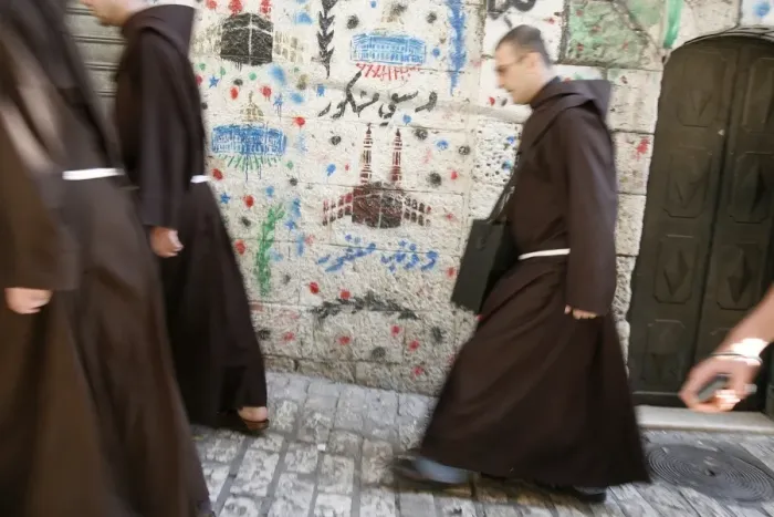 Framed Print : Franciscan monks in Old City, Jerusalem, Israel, Middle East Framed Print : Franciscan monks in Old City, Jerusalem, Israel, Middle East