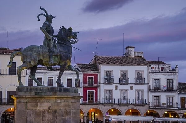 Francisco Pizarro statue in the Plaza Mayor, Trujillo, Caceres, Extremadura, Spain