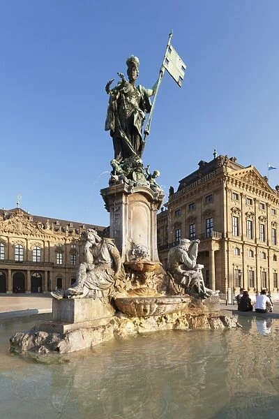 Franconia Fountain at the Residenz, Baroque Palace, built by Balthasar Neumann, UNESCO World Heritage Site, Wurzburg, Franconia, Bavaria, Germany, Europe