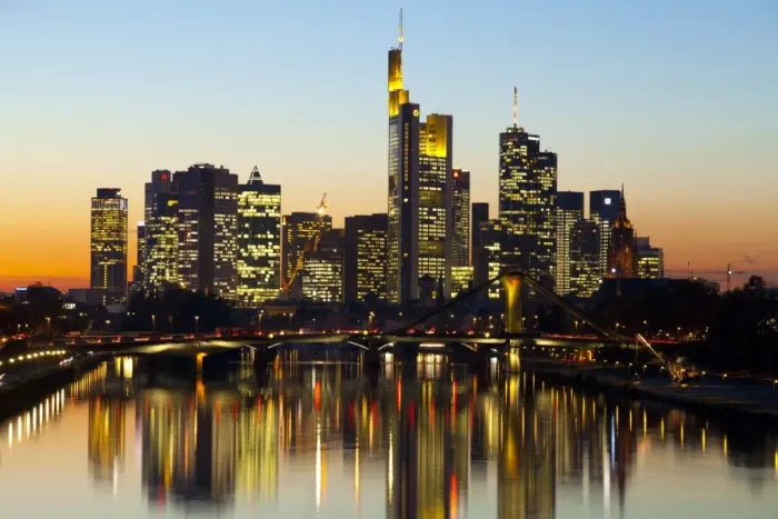 Framed Print : Frankfurt skyline at dusk, Frankfurt, Hesse, Germany, Europe Framed Print : Frankfurt skyline at dusk, Frankfurt, Hesse, Germany, Europe
