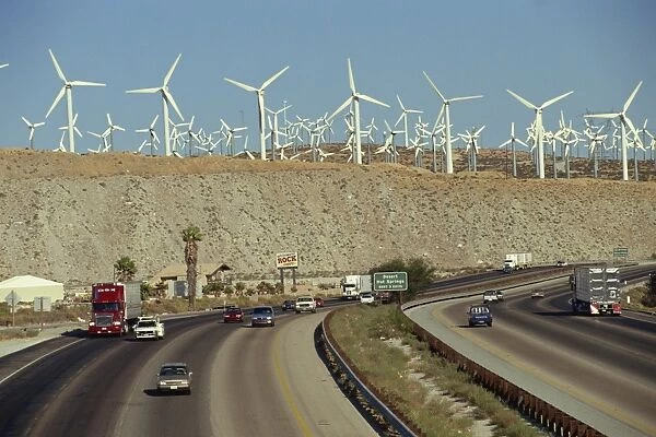 Freeway and windmills, California, United States of America, North America