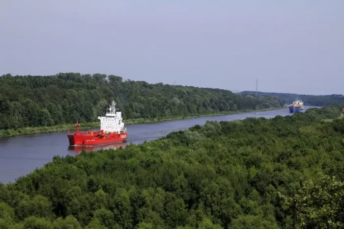 Framed Print : Freight Ships on Kiel Canal going near Hochdonn, Dithmarschen, Schleswig-Holstein Framed Print : Freight Ships on Kiel Canal going near Hochdonn, Dithmarschen, Schleswig-Holstein