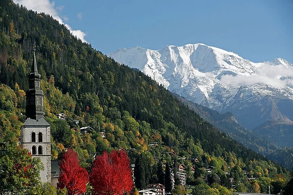 French Alps in autumn, Baroque church, Saint-Gervais, Haute Savoie, Auvergne-Rhone-Alpes, France, Europe