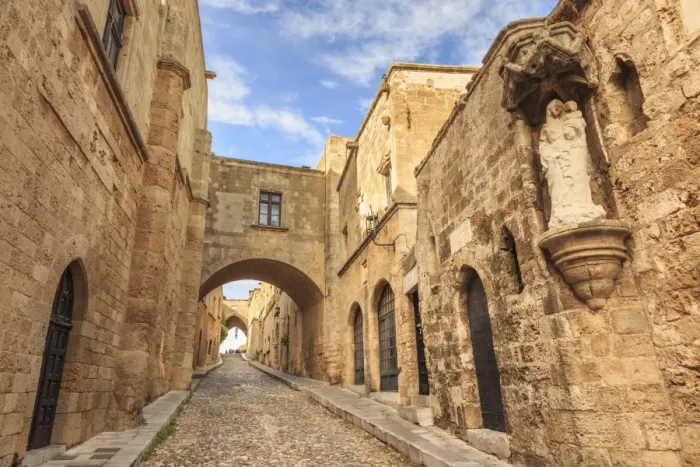 Framed Print : French Chapel and Inns, Street of the Knights, Medieval Old Rhodes Town, UNESCO World Heritage Site