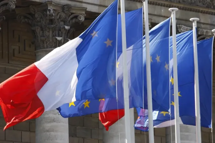 Framed Print : French and European flags, Paris, France, Europe Framed Print : French and European flags, Paris, France, Europe